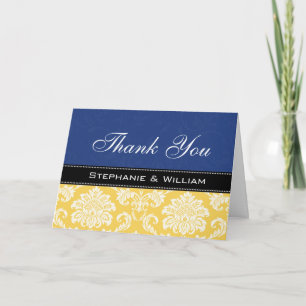 Blue Yellow Damask Wedding Danke Cards