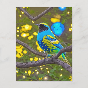 Blue Yellow Fantasy Meadowlarlark Bird Postcard Postkarte
