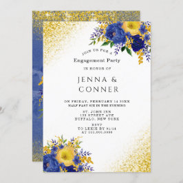 Blue Yellow Floral Gold Glitzer Engagement Party Einladung