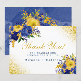 Blue Yellow Floral Gold Hochzeit Danke Karten