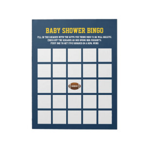 Blue Yellow FOOTBALL Babydusche BINGO SPIEL Notizblock