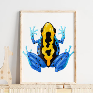 Blue Yellow Frog Digital Print Froschwand Poster