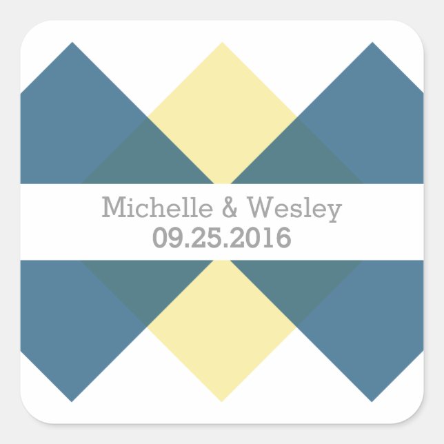 Blue Yellow Geometric Triad Wedding Stickers (Vorderseite)