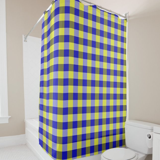 Blue Yellow Gingham Karo Design Duschvorhang (Von Creator hochgeladen)