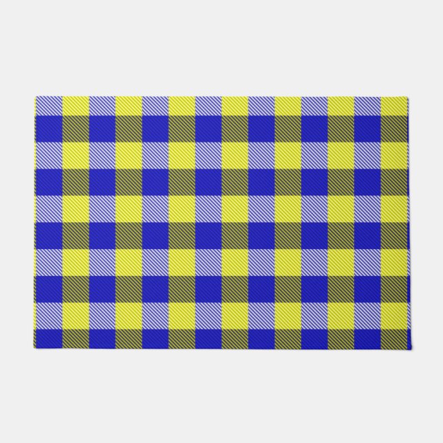 Blue Yellow Gingham Karo Design Fußmatte (Vorderseite)