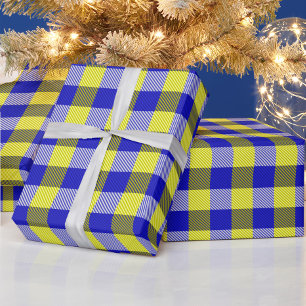 Blue Yellow Gingham Karo Design Geschenkpapier