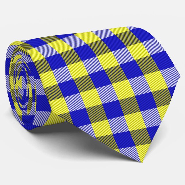 Blue Yellow Gingham Karo Design Krawatte (Von Creator hochgeladen)