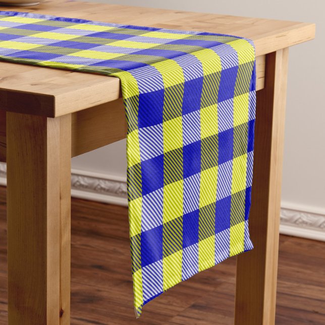 Blue Yellow Gingham Karo Design Kurzer Tischläufer (Von Creator hochgeladen)