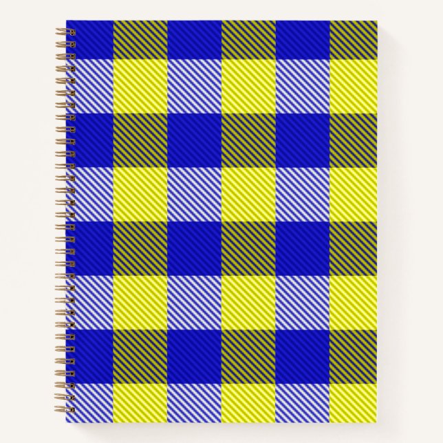 Blue Yellow Gingham Karo Design Notizbuch (Vorderseite)
