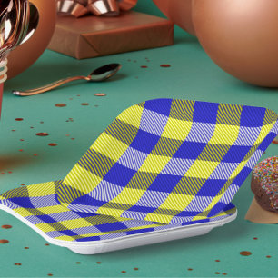 Blue Yellow Gingham Karo Design Pappteller