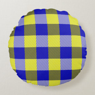 Blue Yellow Gingham Karo Design Rundes Kissen