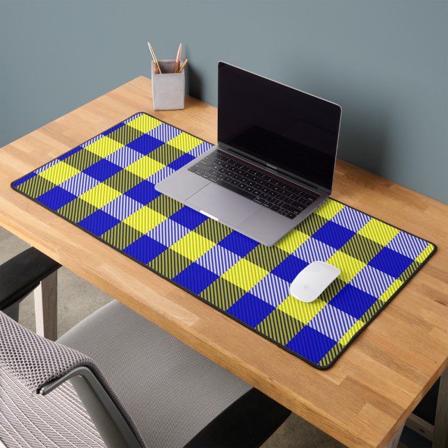 Blue Yellow Gingham Karo Design Schreibtischunterlage (Von Creator hochgeladen)