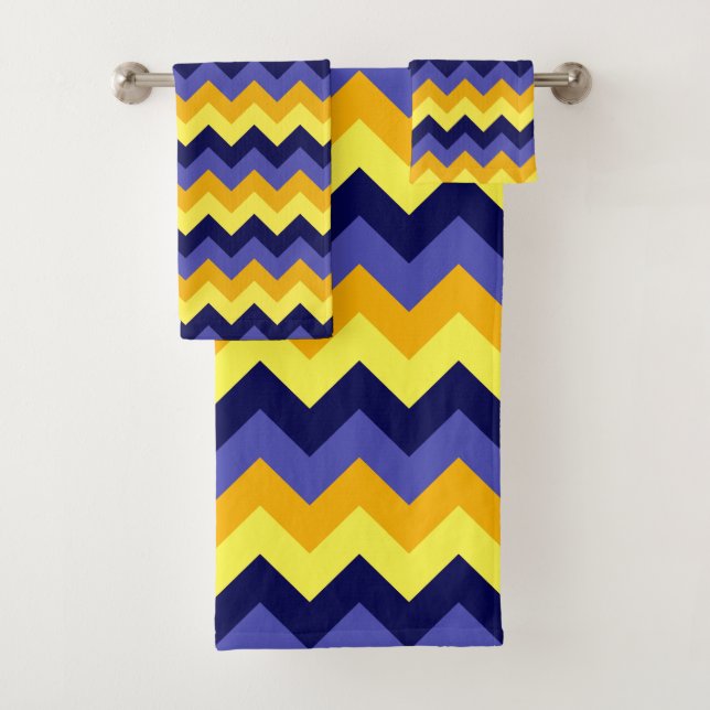 Blue Yellow Gold Chevrons Badetuch Set (Insitu)