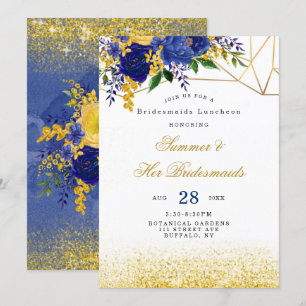 Blue Yellow Gold Floral Bridesmaids Luncheon Einladung