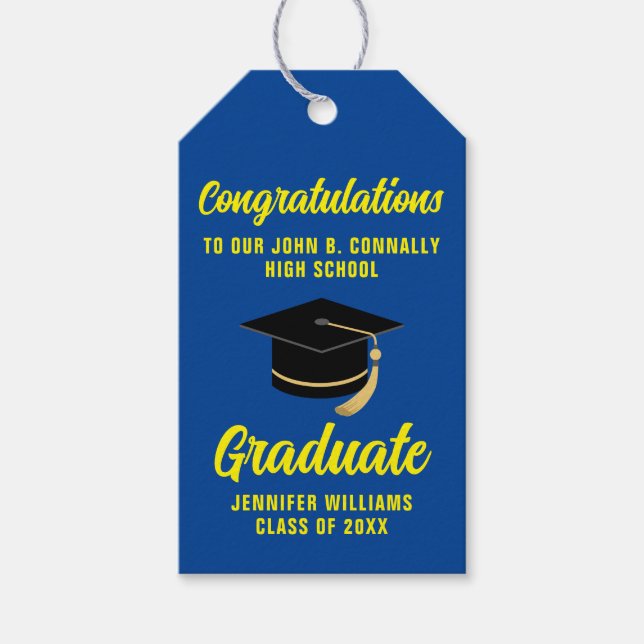 Blue Yellow Graduate Custom 2024 Graduation Party Geschenkanhänger (Vorderseite)