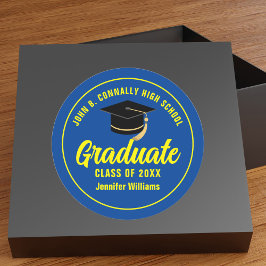 Blue Yellow Graduate Custom 2025 Graduation Party Runder Aufkleber