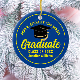 Blue Yellow Graduate Custom Abschluss Weihnachten Keramik Ornament
