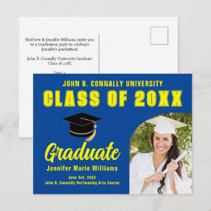 Blue Yellow Graduate Foto 2024 Graduation Party Postkarte
