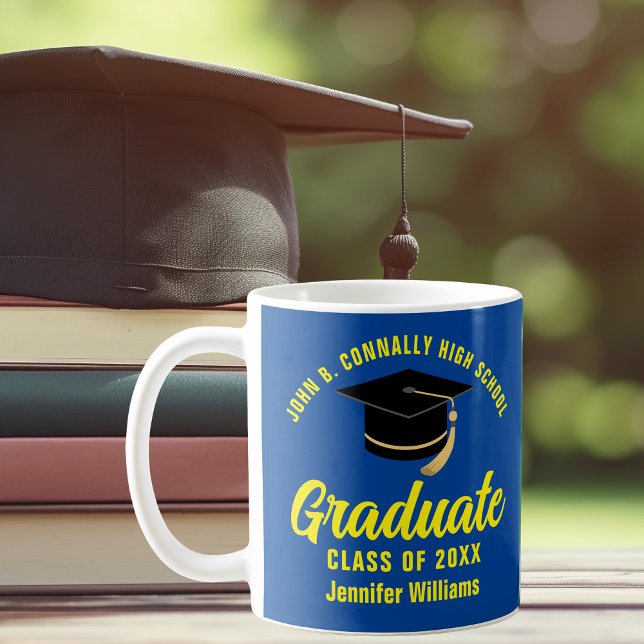 Blue Yellow Graduate Personalisiert 2025 Abschluss Kaffeetasse (Von Creator hochgeladen)