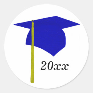 Blue & Yellow Graduation Cap Stickers, Klasse Runder Aufkleber