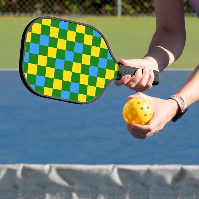 Blue Yellow Green Checkered Pattern Design  Pickleball Schläger (InSitu)