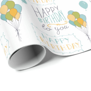 Blue Yellow Green Happy Birthday Balloons Geschenkpapier