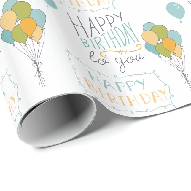 Blue Yellow Green Happy Birthday Balloons Geschenkpapier (Rolleneckpunkt)