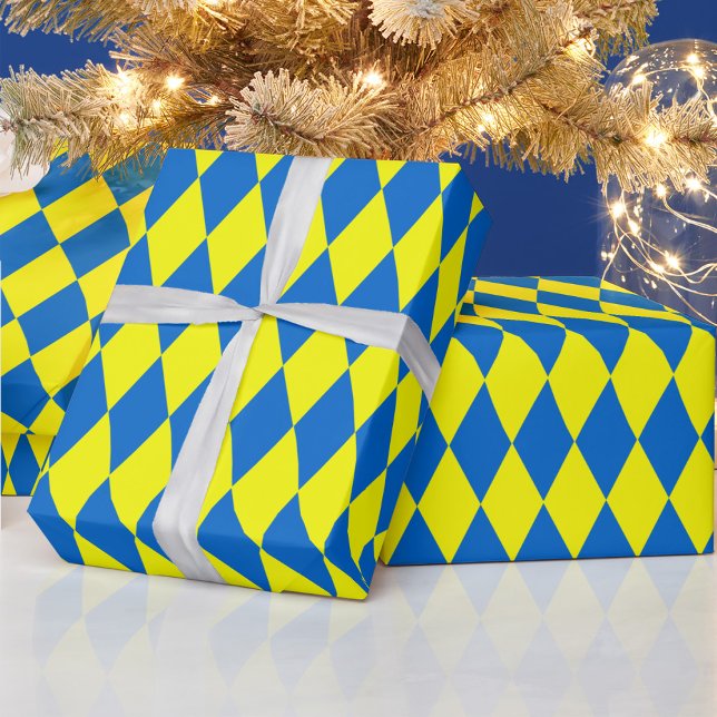 Blue Yellow Harlequin Checkered Design  Geschenkpapier (Von Creator hochgeladen)