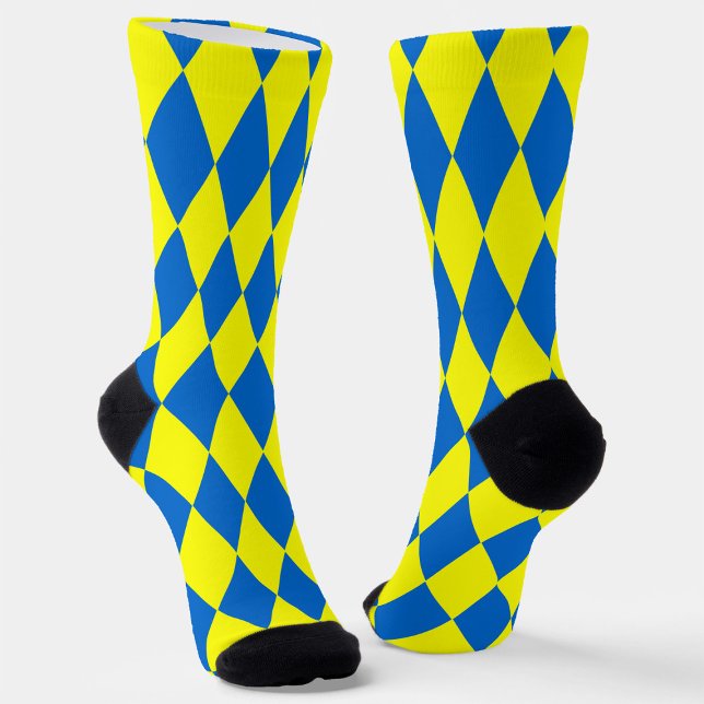 Blue Yellow Harlequin Checkered Design  Socken (Von Creator hochgeladen)