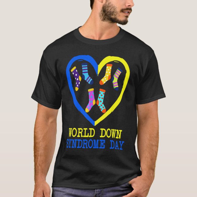 Blue Yellow Heart 21 World Down Syndrome Awareness T-Shirt (Vorderseite)