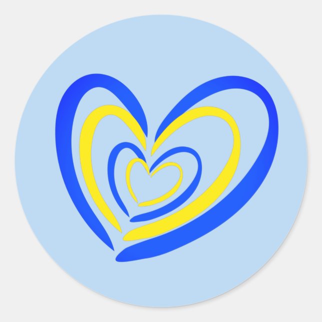 Blue Yellow Heart Peace No War Ukraine Inspiration Runder Aufkleber (Vorderseite)