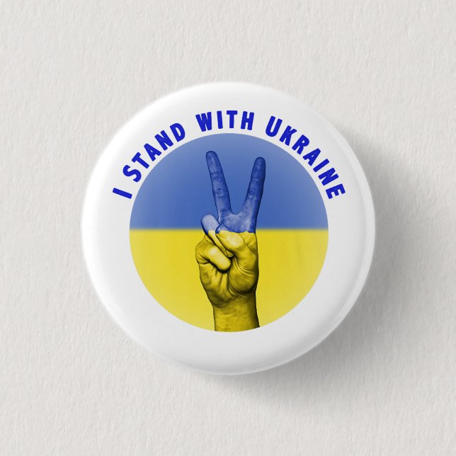 BLUE & YELLOW I STAND MIT UKRAINE PEACE SIGN BUTTON (Vorderseite)