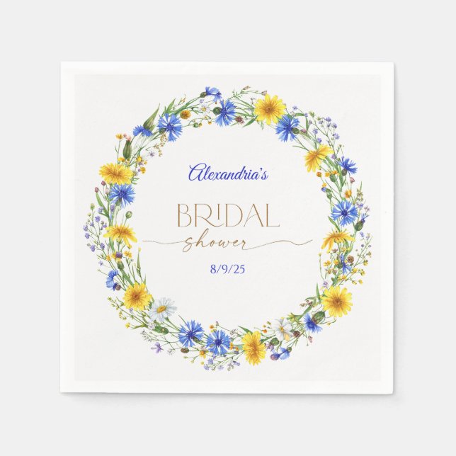 Blue Yellow Lavender Wildflower Wreath Serviette (Vorderseite)