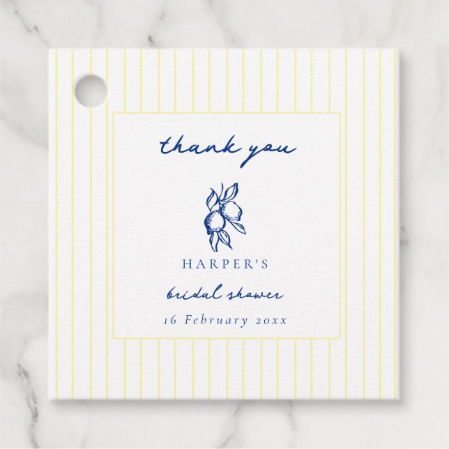 Blue & Yellow Lemons Thank You Bridal Shower Geschenkanhänger (Vorderseite)
