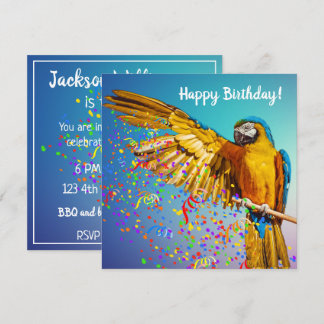 Blue & Yellow Macaw Throws Confetti