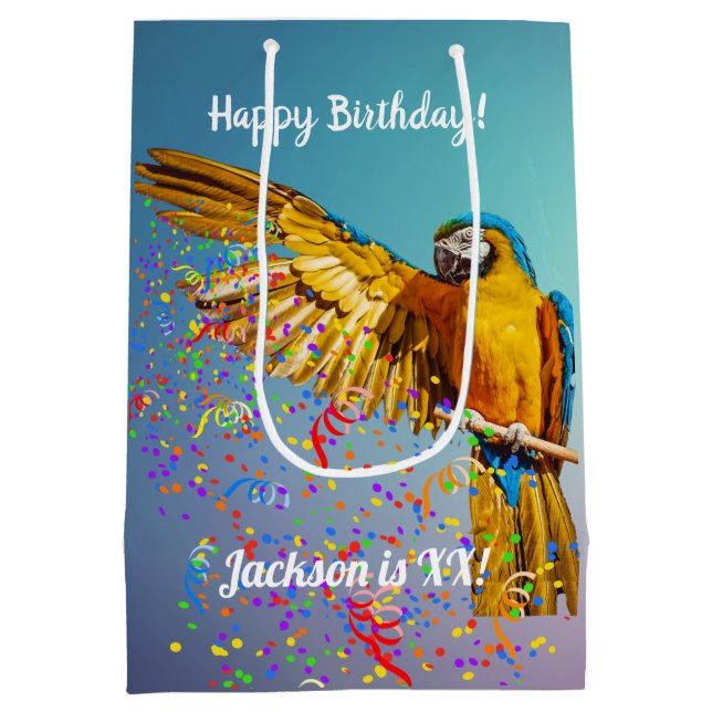 Blue & Yellow Macaw Throws Confetti Mittlere Geschenktüte (Rückseite)