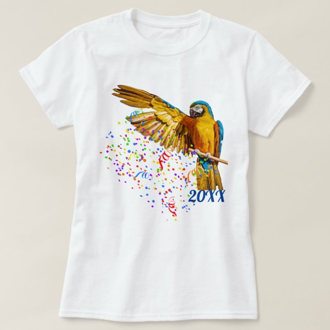 Blue & Yellow Macaw Throws Confetti T-Shirt (Design vorne)