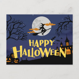Blue Yellow Modern Happy Halloween Feiertagspostkarte
