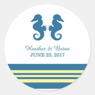 Blue Yellow Nautic Seepferd Wedding Stickers