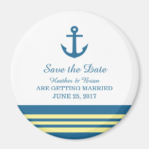 Blue Yellow Nautical Anchor Save the Date Magnet