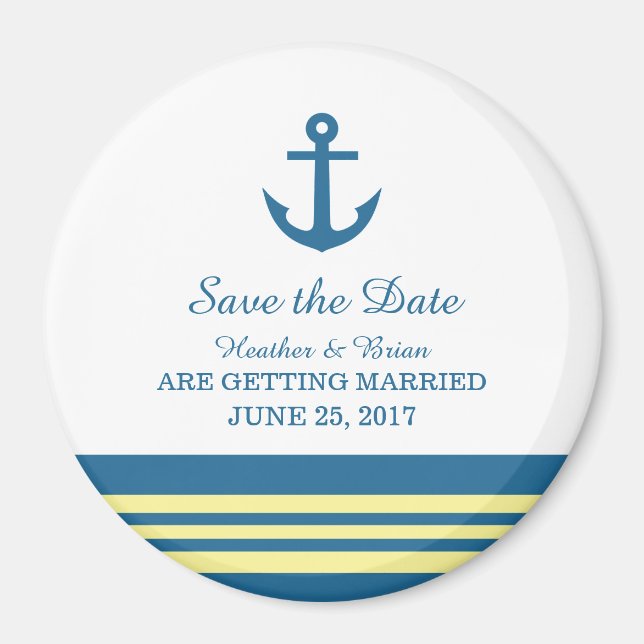 Blue Yellow Nautical Anchor Save the Date Magnet (Vorne)