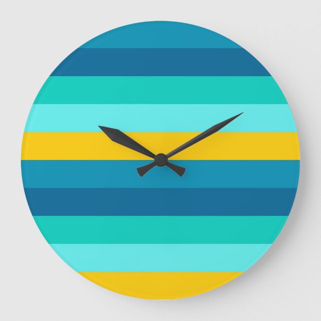 Blue Yellow Ocean Lemon Stripes Große Wanduhr (Vorderseite)