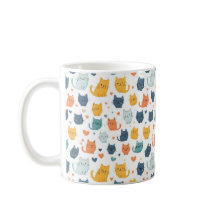 Blue Yellow Orange Kawaii Cat Pattern Cat Lover