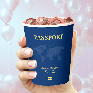 Blue & Yellow Passport-Hochzeit in Urlaubsort Pappbecher
