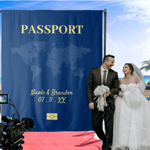 Blue & Yellow Passport-Hochzeit in Urlaubsort Wandteppich
