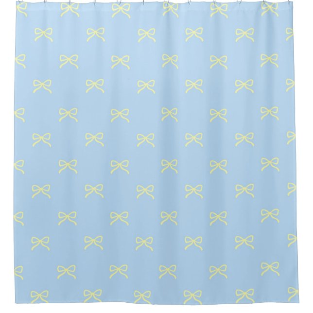 Blue Yellow Pastel Bow Pattern Pretty Feminine Duschvorhang (Vorderseite)