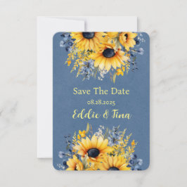 Blue Yellow Peony Bouquet Wedding Save The Date