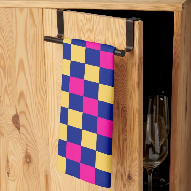 Blue Yellow Pink Checkered Pattern Design  Geschirrtuch (Drittel gefaltet)