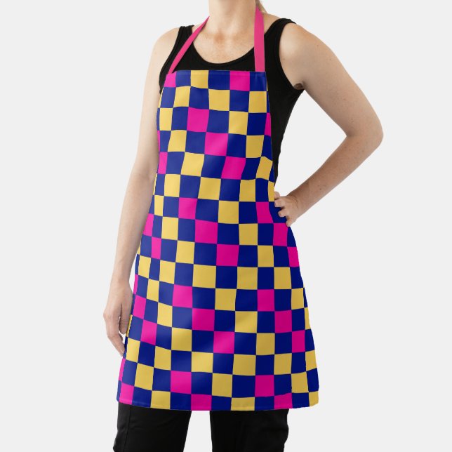 Blue Yellow Pink Checkered Pattern Design  Schürze (InSitu)