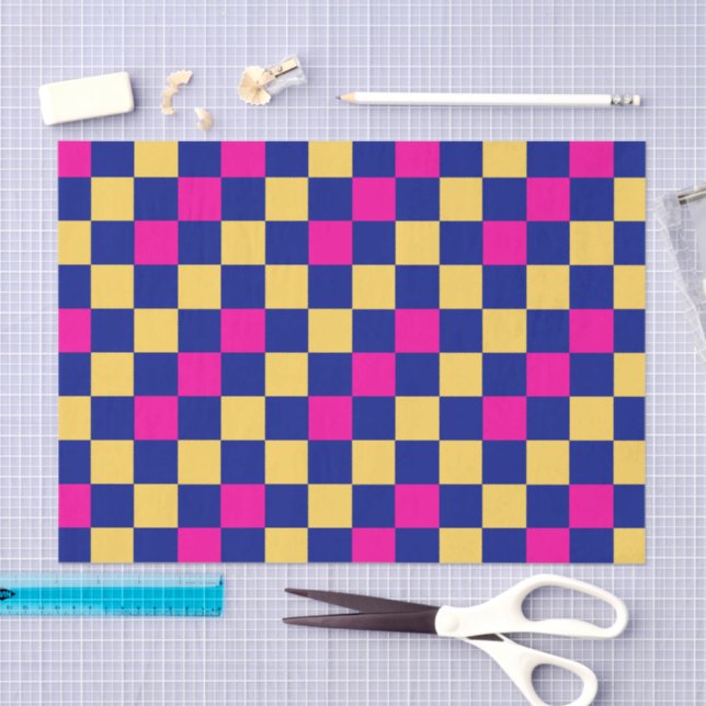 Blue Yellow Pink Checkered Pattern Design  Seidenpapier (Handwerk)